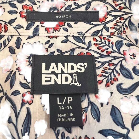 Lands’ End Floral Button Down Top L Red Blue Long Sleeve Western Classic Warm - Picture 3 of 12